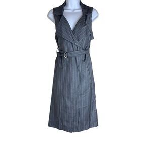 Mustard Seed Gray Pinstripe Sleeveless Midi Wrap Dress Jacket Belted Office Corp